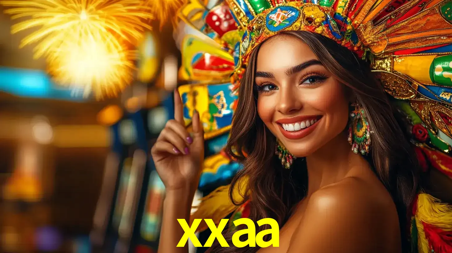 Mulher sorridente com um cocar de carnaval vibrante e colorido, celebrando uma grande vitória nos jogos do cassino xxaa com fogos de artifício ao fundo.