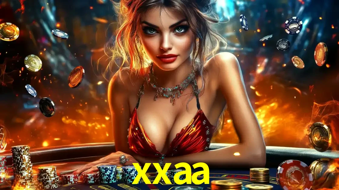 Mulher em uma mesa de cassino com pilhas de fichas e um fundo de fogo, pronta para uma rodada de altas apostas nos jogos de mesa emocionantes do cassino xxaa.